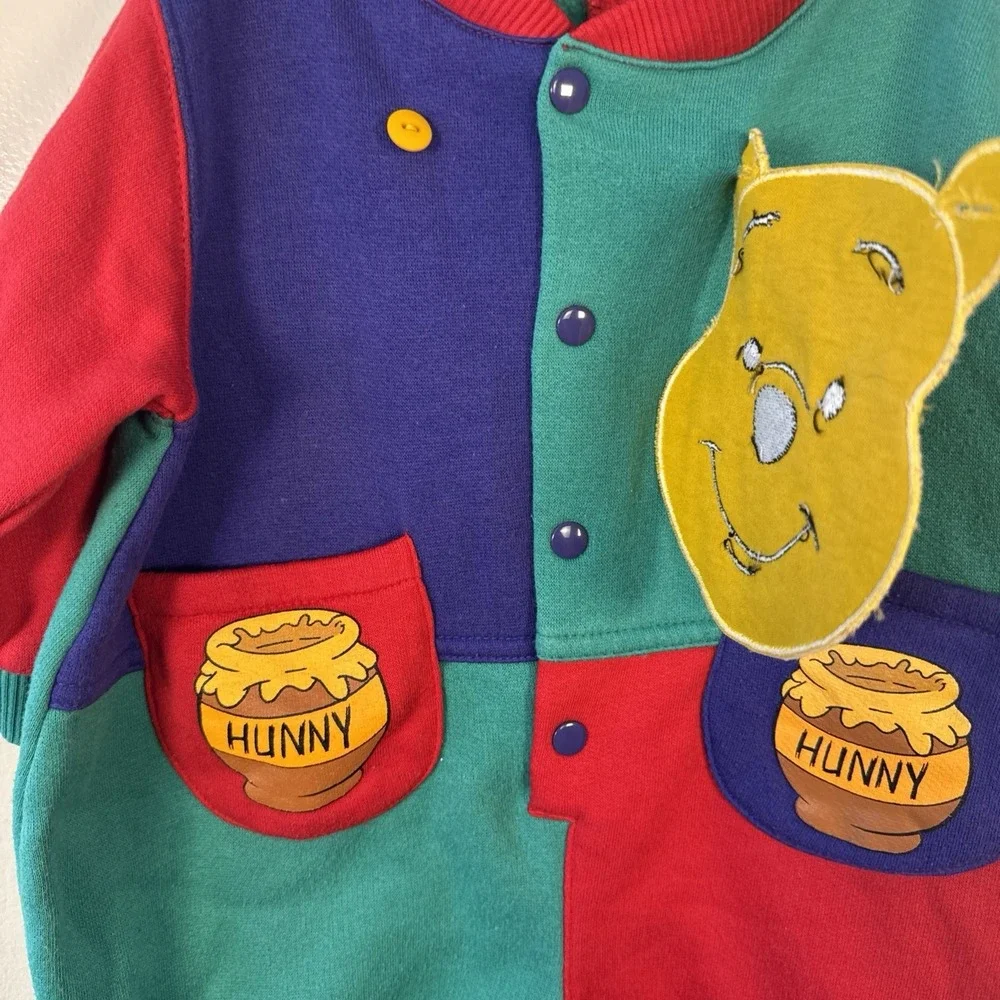 Vintage Disney Kids Winnie The Pooh Colorblock Romper Size 12 Months Long Sleeve